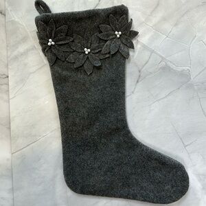 Balsam & Fir Grey Christmas Stocking With Poinsettia accent